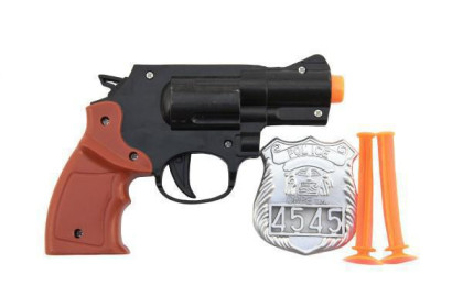 Pistole policejní 15 cm plast s odznakem + přísavky 2 ks