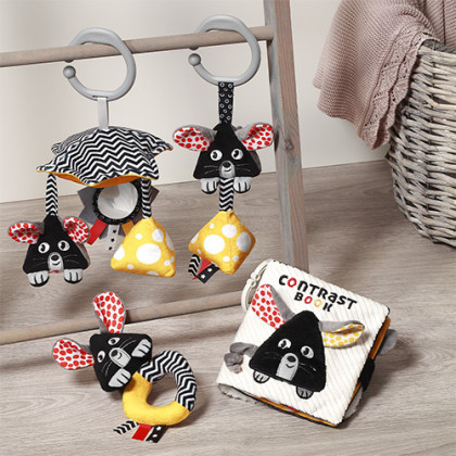 Kontrastní. smyslové chrastítko Mouse Baby Ono