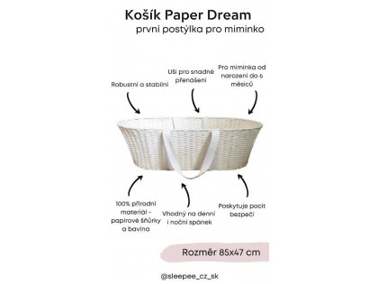 Mojžíšův košík pro miminko Paper Dream white + matrace Airdream Ahojbaby
