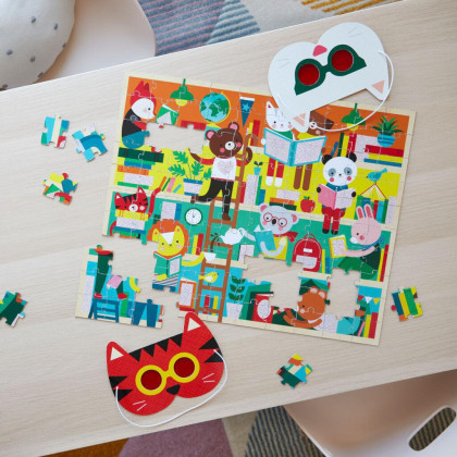 Puzzle knihovna 100 ks s 3D brýlemi Petit Collage