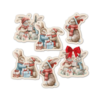 Dárková visačka 6 ks - Vánoční zajíčci Albi