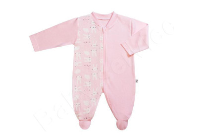 Bavlněný overal se zipem Zajíci Růžová Baby Service