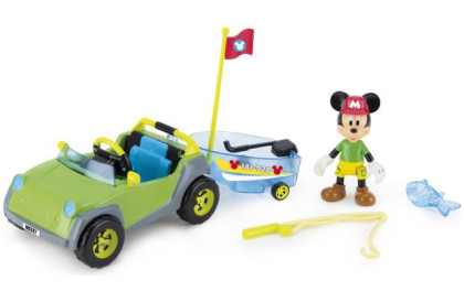 Mickey Mouse auto 12cm s rybářským člunem a kloubovou figurkou s doplňky