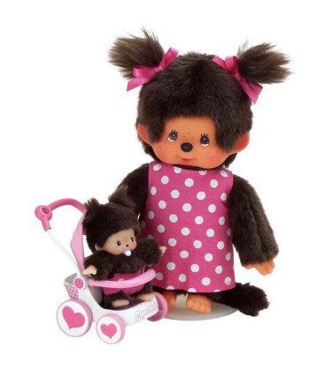 Monchhichi maminka s miminkem a kočárkem