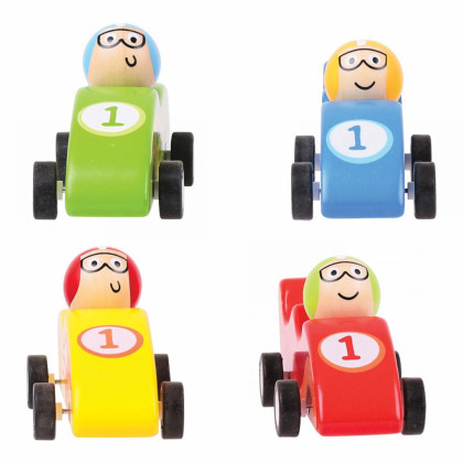Barevné dřevěné závodní auto 1ks Bigjigs Toys