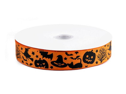 Rypsová stuha Halloween šíře 25 mm oranžová dýně