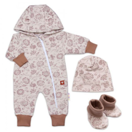 Rostoucí overálek, čepička a botičky, 3D, Garden - béžová Baby Nellys