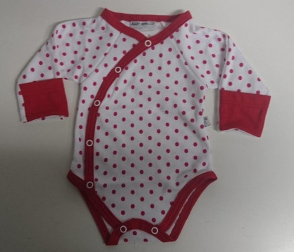 Body dlouhý rukáv celorozepínací s rukavičkami červený puntík Babyservice
