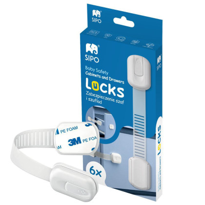Bezpečnostní zámky víceúčelové pro skříňky a zásuvky nastavitelné sada 6 ks Sipo