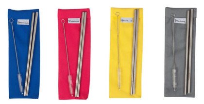 Nerezová brčka 2 dlouhá brčka, kartáček, pytlík Bamboolik