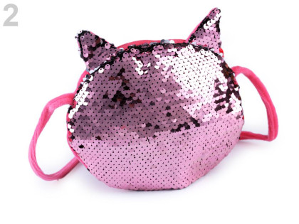 Dětská kabelka kočka s oboustrannými měnícími flitry 16x17 cm SV. RŮŽOVÁ