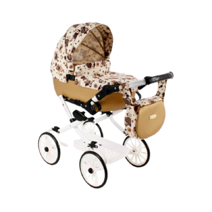 Dětský hluboký kočárek pro panenky Kids V9 hnědý s motivy Jasmine