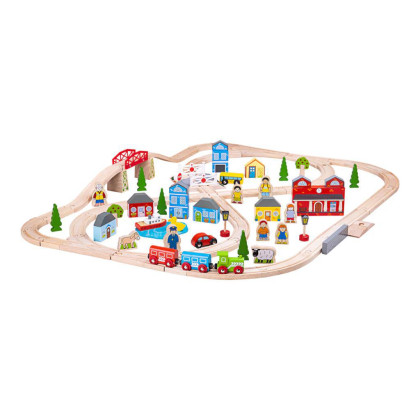 Dřevěná vláčkodráha město a vesnice 91 dílů Bigjigs Rail