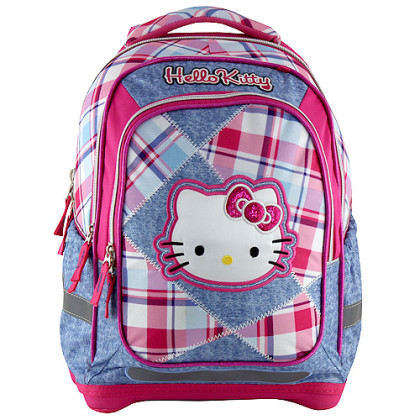 Školní batoh Hello Kitty - Růžovo-modré kostky