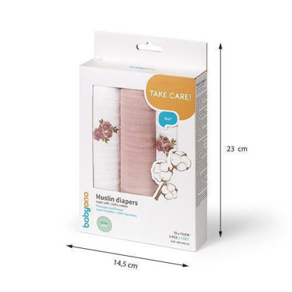 Mušelínové plenky Super Soft růžové 3 ks 70x70 cm BabyOno