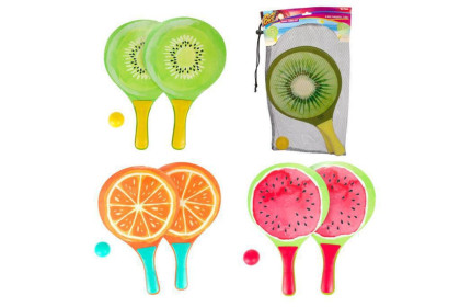Sada na plážový tenis ovoce dřevěné 38 cm 2 pálky + 1 míček 