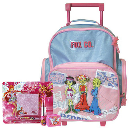 Školní batoh Cool trolley set - 4-dílná sada - modro-růžový + doplňky Winx II.