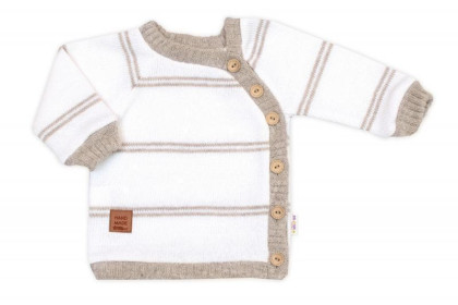Pletená sada pro miminko s jemným proužkem 3dílná lux béžová - bílá Baby Nellys