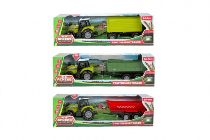 Traktor s vlekem na volný chod na baterie a se světlem, zvukem 3 druhy 24 cm