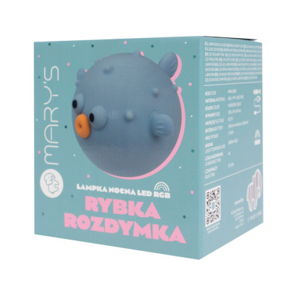 LED silikonová noční lampička dotyková Rgb Puffer Fish, modrá Mary's