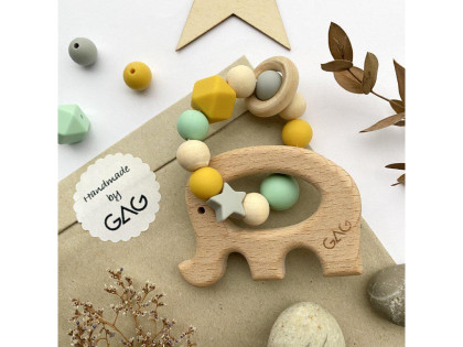 Kousátko do ručky dřevěné Hryzátko slon