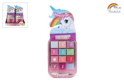 Unicorn make-up paletka se zrcátkem s lesky na rty a očními stíny