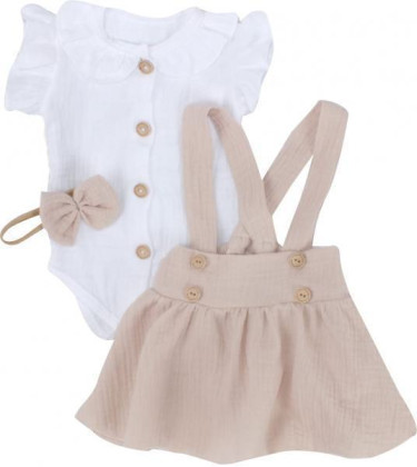 Mušelínová suknička s láclem, bodýčko a čelenka, 3D sada , bílá/béžová Z&Z