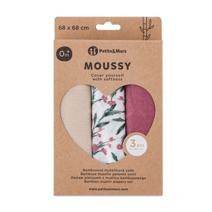 Sada plen bambusová mušelínová 3 ks Moussy 68 x 68 cm Petite&Mars