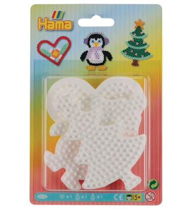 Podložka, na zažehlovací korálky MIDI 3ks -srdce, tučňák, stromeček