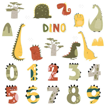 Nástěnné samolepky do dětského pokoje, Dino Numbers Sipo