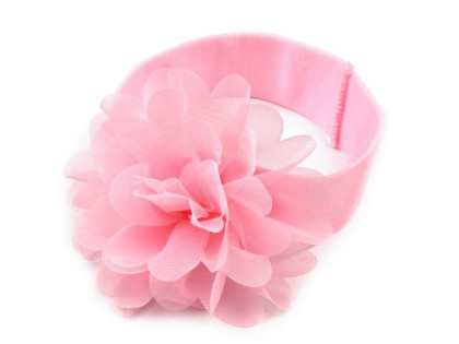 Dětská elastická čelenka s květem růžová