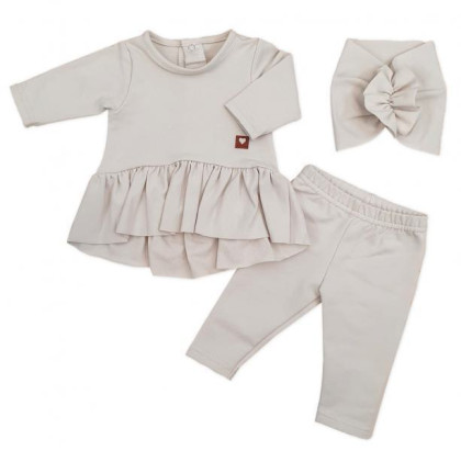 Bavlněná světle béžová sada 3dílná - tunika, legíny, turban Z&Z