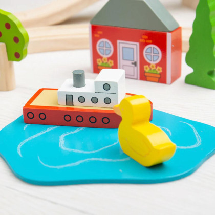 Dřevěná vláčkodráha město a vesnice 91 dílů Bigjigs Rail