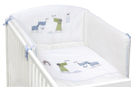 Povlečení do postýlky 3 dílné s výšivkou 100 x 135 cm - Pejsci modro-zelené