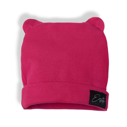 Zimní žebrovaná čepice s oušky Color HOT pink Esito růžová 