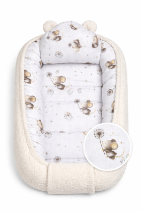 Oboustranné hnízdečko s polštářkem bavlna/boucle Malá myška smetanová Baby Nellys