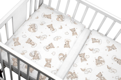 Sada do postýlky Mantinel s povlečením, 3D sada - Malý Medvídek, bílá/béžová Baby Nellys