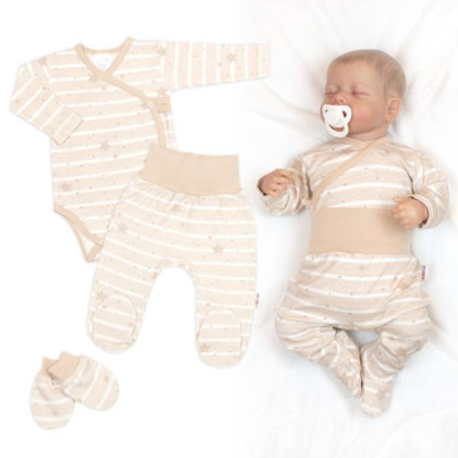 Zavinovací body, polodupačky + rukavičky zdarma, 3D, Baby Star - beige Baby Nellys