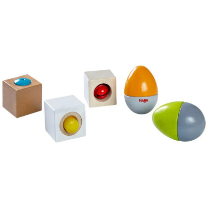 Sada hudebních nástrojů - akustické kostky a chrastící vajíčka Haba 