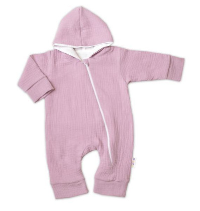 Mušelinový overálek s kapucí, dvouvrstvý, Hand Made, pudrový/růžový Baby Nellys