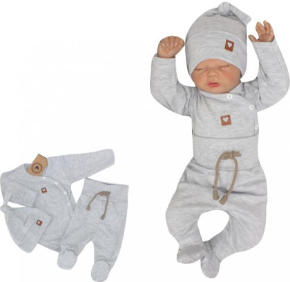 3-dílná soupravička body, polodupačky s provázkem a čepička Z&Z, Šedá
