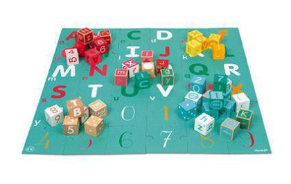 Dřevěné kostky Kubix Abeceda Čísla 40 ks s puzzle Janod