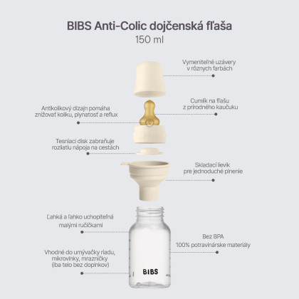 Set antikolikových kojeneských lahví s kaučukovou savičkou Bibs
