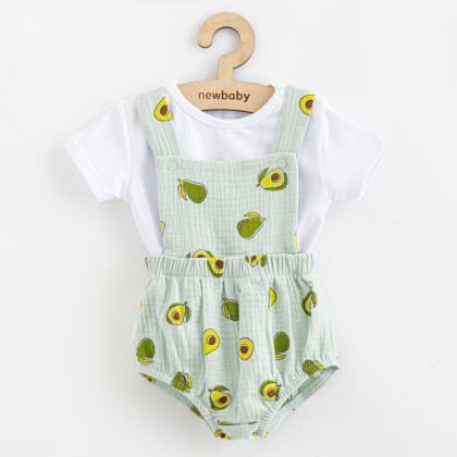 Mušelínový kojenecký set Kraťasy a Tričko New Baby Avocado