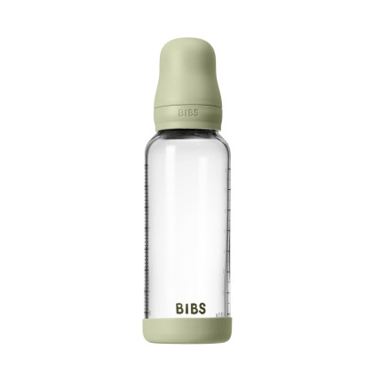 Antikoliková skleněná láhev se silikonovým dudlíkem 240 ml BIBS