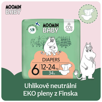 Jednorázové eko pleny 6 Maxi 12–24 kg (34 ks), Moomin Baby