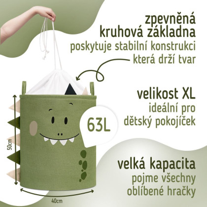 Koš na hračky XL se šňůrkou, skládací bavlněný / 63 l Sipo