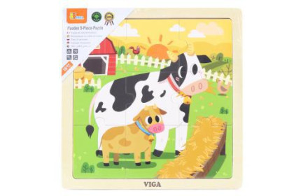 Dřevěné puzzle 9 dílků Viga - kravičky