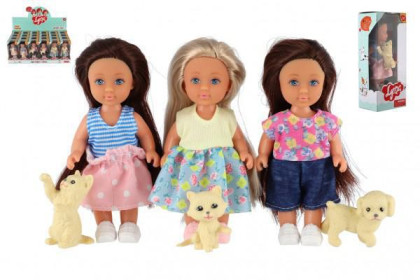 Panenka s mazlíčkem plast pevné tělo, 3 druhy, 12 cm