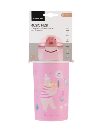 Hrnek se silikonovým brčkem a popruhem 450 ml Music Fest KikkaBoo